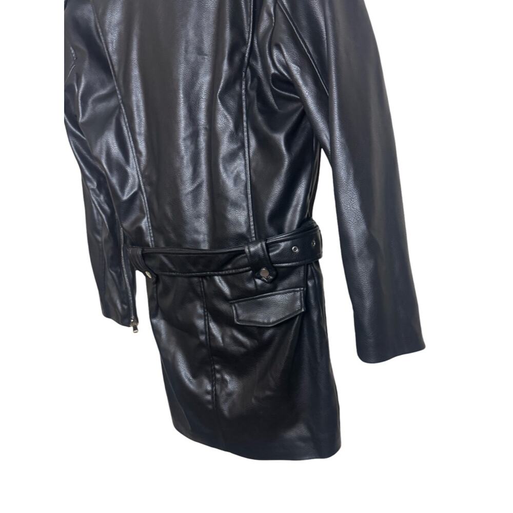 Zara Faux Leather Moto Dress NWT Size S Black Mini Biker Zip Belted - Picture 9 of 11